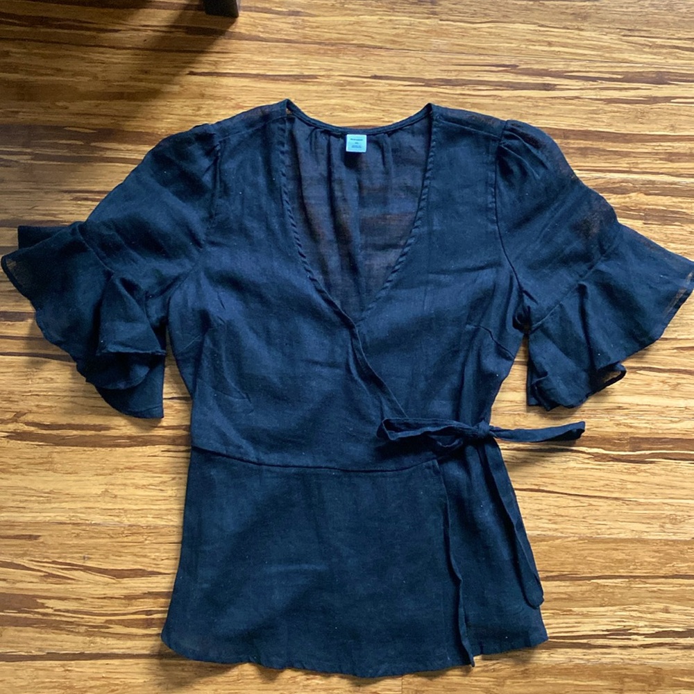 Brand New, Cross Over Tie Whimsical Blouse, XS, Linen & Cotton, Old Navy